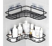 Estante de baño, estante de almacenamiento de esquina montado en la pared, soporte para champú, estante para cosméticos, cesta de drenaje de ducha de hierro, organizador de baño
