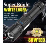 Linterna LED potente, luz de Flash recargable por USB, linterna táctica con zoom, linterna de tiro largo para acampar, emergencia al aire libre Without Battery