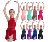 Vestido de patinaje sobre ruedas con cuello falso sin mangas y diamantes de imitación para niñas, falda de baile de ballet y leotardo gimnástico 5-6 Years negro