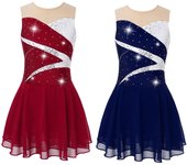 Niños Niñas Danza Malla Empalme Sin Mangas Ballet Leotardo Vestido Ropa de Baile Trajes de Patinaje 5-6 Years rojo