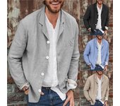 Chaqueta de traje informal de manga larga para hombre, camisa de moda de color sólido de algodón y lino, cárdigan con solapa y botones, abrigo para uso diario M gris