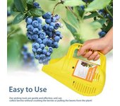 Rastrillo recolector de bayas con dientes de peine, mango ergonómico portátil ligero, herramienta de jardín para temporada de cosecha de gran capacidad amarillo