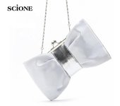 Embrague de boda de seda para mujer, bolso de mano plateado de cuero PU, cartera elegante para fiesta, bolso de noche a la moda length 27cm plata