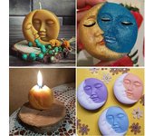 Moldes de silicona para jabón de sol y luna, molde de 4 cavidades con forma de medialuna para hacer lociones caseras, bombas de baño, arcilla polimérica, velas de cera púrpura