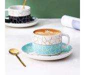Taza y plato de café de estilo nórdico, juego de dos piezas de taza de oro pintado, taza de agua de cerámica, taza de café, taza de leche para desayuno color rosa
