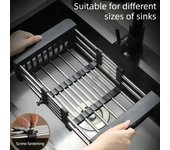 Escurridor de platos extensible para fregadero de cocina, escurridor de platos de metal, cesta multifuncional para platos, escurridor de fregadero, suministros de cocina