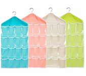 Armario con 16 bolsillos, bolsa colgante transparente, calcetines, sujetador, ropa interior, estante de papelería, colgador de almacenamiento, organizador ordenado para ahorrar espacio beige
