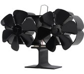 Ventilador de estufa de 6 aspas con doble cabezal, alimentado por calor, para chimenea, para el hogar, no eléctrico, color negro