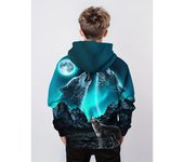 Sudadera con capucha con estampado 3D de lobo a la luz de la luna para niños y niñas, ropa de calle de manga larga para otoño e invierno 100