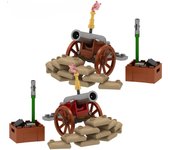 Juguete de bloques de construcción de cañón medieval de dos ruedas