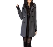 Chaqueta de lana con capucha de invierno, de manga larga, ajustada y talla grande para mujer 4XL negro