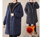 Chaqueta de invierno de terciopelo grueso y acolchada para mujer, chaqueta de literatura y arte de talla grande, chaqueta acolchada con capucha para mujer, chaqueta acolchada a cuadros para mujer XXXXXL negro