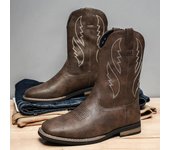 Botas vaqueras clásicas retro estilo western para hombre, botas de cuero de media pantorrilla bordadas a la moda, zapatos casuales de caña alta para hombre 2025 39 marrón