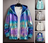 Chaqueta negra brillante plateada para hombre, chaqueta bomber estilo coreano, chaqueta hip hop, chaquetas y abrigos ajustados para hombre, abrigo con capucha estilo streetwear. S blanco