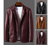 Chaqueta de hombre con solapa, manga larga, botonadura sencilla, de piel sintética, con bolsillos, holgada M caqui