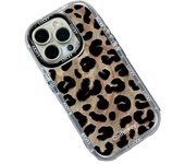 Funda con estampado de leopardo en negro y gris, compatible con Apple 16 Pro, con hilo de plumas color crema, para iPhone 13 y Xiaomi 14 Pro. iPhone 16 Pro Max