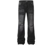 Pantalones vaqueros de calle para hombre, estilo retro desgastado, holgados, de pierna recta, pantalones deportivos de pierna ancha, de moda S negro