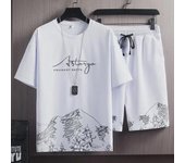Traje de dos piezas con degradado de seda de hielo para hombre: Camiseta de manga corta y pantalones cortos casuales de verano: modernos y deportivos. 5XL