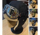 Gorro de invierno unisex con gafas, forro de terciopelo grueso, protección para los oídos, cierre con hebilla y retención de calor, para esquí al aire libre, patinaje, gorro Lei Feng negro