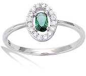 Bague Argent 'Sissi' vert blanc argenté (rhodié) - 9x7 mm 60 verde