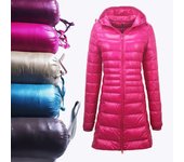 Abrigo largo de invierno cálido para mujer, chaqueta de plumón de pato blanca ultraligera con bolso, chaquetas para mujer S rojo