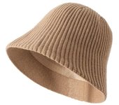 Sombrero de pescador para mujer, sombrero de cubo de agua tejido coreano, gorro de lavabo con forma de campana a rayas japonesas para otoño e invierno One Size beige