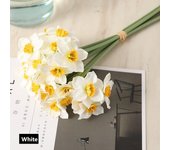 6 uds/ramo de flores artificiales Narciso ramo de flores de seda para decoración del hogar de boda flor falsa blanco