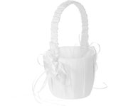 7 * 7 pulgadas marfil blanco satén Bowknot anillo portador almohada y boda niña de las flores canasta Set