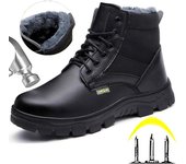 Zapatos de seguridad para el trabajo para hombre, botas de cuero, botas de invierno cálidas de felpa, zapatos protectores, botas de trabajo a prueba de pinchazos, zapatos con punta de acero impermeables 36