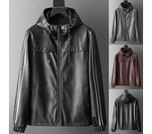 Abrigo de chaqueta de cuero de imitación con capucha de patchwork de moda casual de otoño para hombres M negro