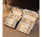 Caja de almacenamiento de joyas de cuero de tres capas, organizador portátil de viaje para guardar joyas, anillos, collares y joyas 24 x 16.5 x 9 cm blanco