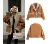 Chaqueta de piel suelta y cálida para mujer, nueva, de otoño e invierno S chocolate