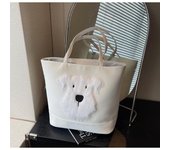 Versión coreana de bolso grande de moda para mujer, bolso de axila de gran capacidad, bolso de mano de peluche con forma de cachorro, mochila negro