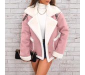 Chaqueta de piel con solapa, abrigo informal cálido de invierno, ropa de mujer L café
