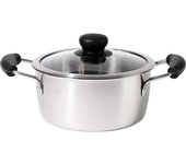 Olla de metal Pearl de 20 cm con tapa de cristal compatible con IH de acero inoxidable Grano de dos asas HB-112 plata