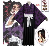 Disfraz de Anime Demon Slayer Kimetsu No Yaiba Kokushibo, disfraz de Cosplay con estampado de kimono, uniforme, camisa, disfraz de fiesta de carnaval de Halloween XXL