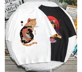 Camisetas Catana de los años 90 para mujer, camisetas de estética japonesa Vintage, camiseta con estampado de gato de dibujos animados divertidos, camisetas de manga corta a la moda Unisex, camiseta samurái 4XL