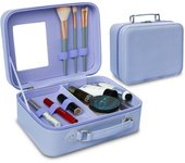 Estuche de maquillaje de viaje con espejo - Estuche de tren de maquillaje cosmético divisible resistente al agua PU Shell color rosa