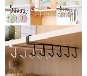 Soporte para tazas y tazas de café con 6 ganchos, estante multifunción para armario de cocina, organizador de artículos diversos, colgador de almacenamiento, color blanco y negro blanco