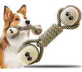Juguete masticable para mascotas, cuerda de algodón, pelota de tenis con mancuernas, resistente a las mordeduras, juguete interactivo para perros medianos y grandes, suministros para jugar. marrón