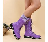 Botas de plataforma de media pantorrilla de felpa para mujer, botas de nieve cálidas de diseñador nuevo para invierno 2024, zapatos de plataforma con cordones peludos para mujer, botas de mujer 43