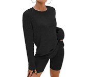 Conjunto casual de moda de otoño para mujer Conjunto de dos piezas de pantalones cortos de manga larga cómodos e informales S negro