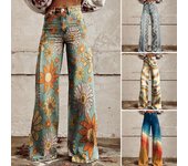 Pantalones casuales para mujer, estampado floral 3D colorido, pierna acampanada, cintura alta, pantalones vaqueros de talla grande, cierre de cremallera con botones y bolsillos, pantalones Lojng XL