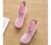 Nuevas botas de verano para mujer, zapatos rosas y blancos, botines casuales para mujer, zapatos de verano de caña alta A2390 4.5 beige