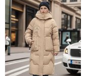 Chaqueta de algodón con sombrero desmontable de invierno para mujer Chaqueta de algodón gruesa de longitud media M caqui