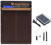 Puerta de gallinero con temporizador solar de metal, puerta automática con ajuste de tiempo para granjas domésticas y café. marrón