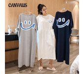 Vestido de dormir de verano para mujer, de manga corta, largo hasta la rodilla, holgado, de talla grande, premamá, ropa de casa con carita sonriente M blanco