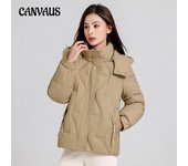 Chaqueta corta de algodón de invierno para mujer, chaqueta con capucha de talla grande, de moda, con cuello temperamental, de color sólido L negro