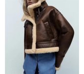 Chaqueta reversible de manga larga con solapa de moda de invierno para mujer XS negro