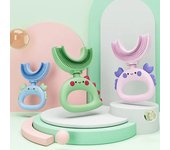 Cepillo de dientes para bebés con forma de U de 360 grados, bonito cepillo de dientes de dibujos animados para niños, cepillo de limpieza para el cuidado bucal, cepillo de dientes de silicona para niños, herramienta bucal